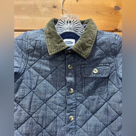 Old Navy Quilted Denim Chambray Button Front Sweater Jacket Coat Corduroy Accent - Picture 3 of 8